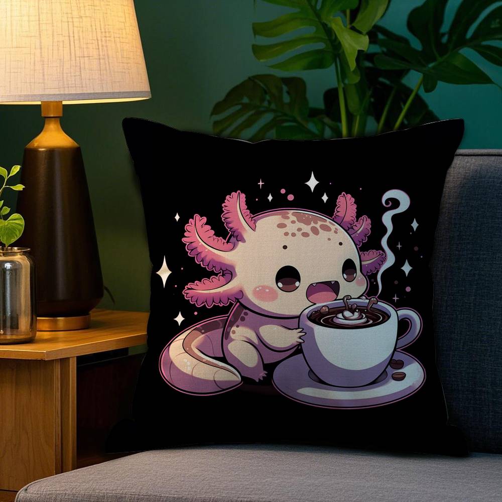 Cute Axolotl Classic Pillow Case Sofa Living Room Bedroom Doublesided Printing Square Cushion Nap Time Pillow Case