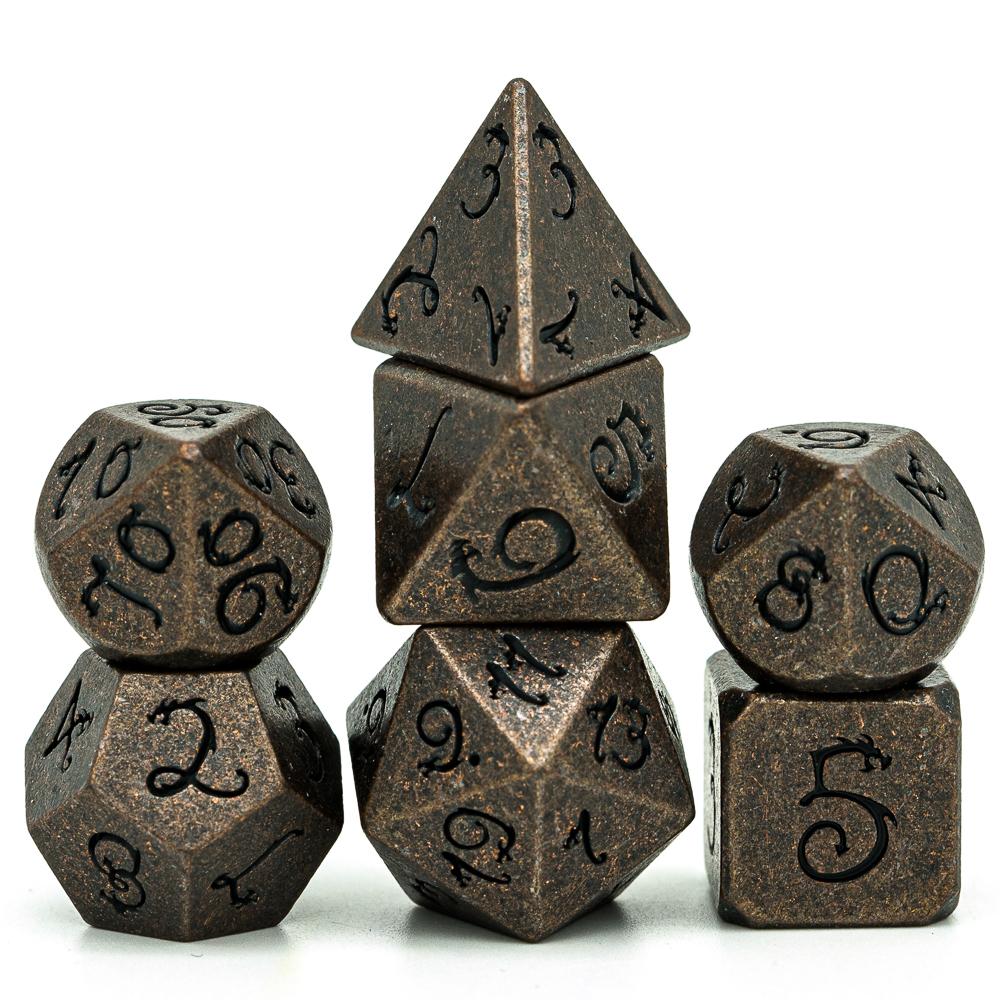Cusdie Metal D&D Dice with Dragon Font 7Pcs DND Polyhedral Dice Set for Role Playing Game Tabletop Pathfinder Board Games