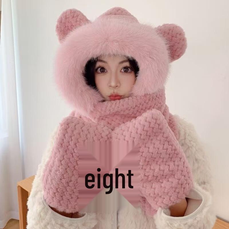 Threehe Winter Warm Hooded Scarf Set