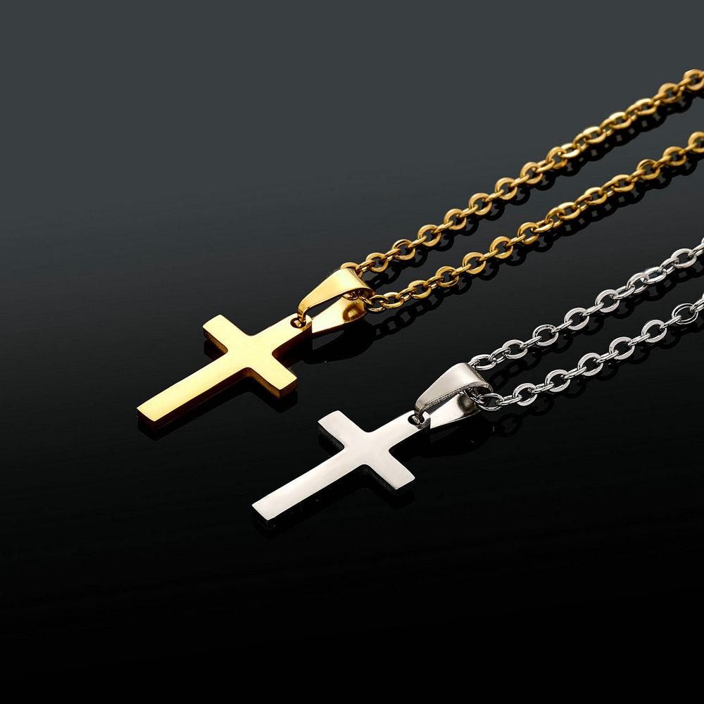 Hip Hop Cross Pendant Necklace for Men Women Minimalist Unisex Stainless Steel Smooth Rock Jewelry Trendy Couple Gifts