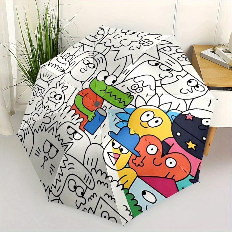 1pc Cute graffiti Automatic Open/Close Umbrella with Windproof, Functional Design, 8-Rib Sturdy Canopy