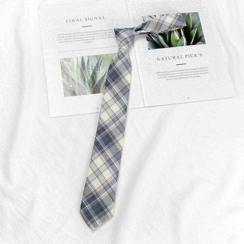 Lemon Sea Salt Plaid School Uniform Tie - Handmade Japanese Academy Style for Men & Women