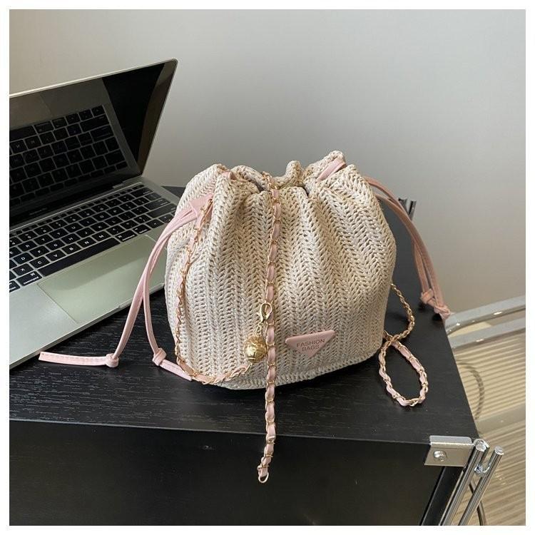 Mini Cute Womens Bucket Bag Trendy Woven Floral Design Phone Holder In Soft Polyester