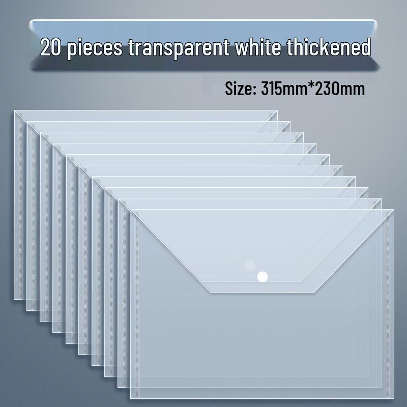 A4 Transparent Thick File Bag with Snap Button for Student Papers and Albums