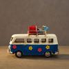 Vintage Iron Art Bus Model with Floral Design,American,European Style, Rustic Decorative Statue for Home, Living Room, or Office Display, Bus Decor