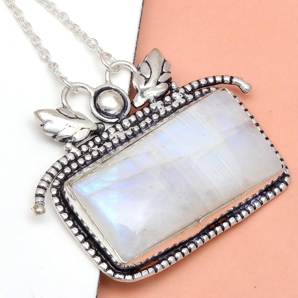 Silberschmuck 2,25" Anhänger Sterling Edelstein Regenbogenmondstein Ostern