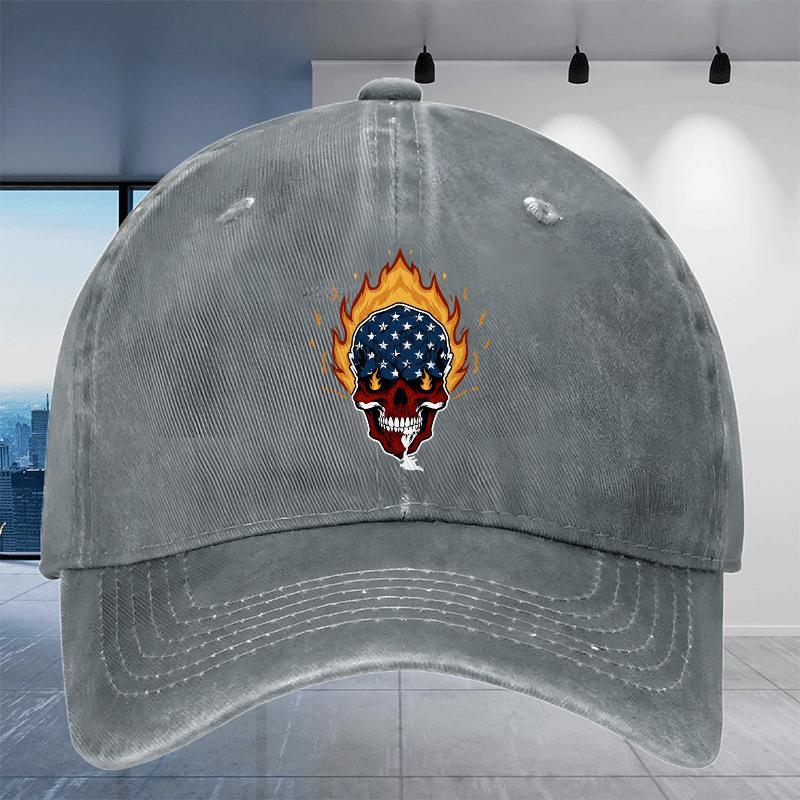 Mens Womens AllSeason Breathable Adjustable Baseball Cap Lightweight Skull Flag(StarsStripes) Design Black Casual Hat fo