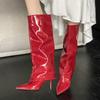 Fashion Eilyken Winter Pointed Toe Patent Leather Women Knee High Boots Street Style Thin  High Heels Long Booties Party Ladies Shoes