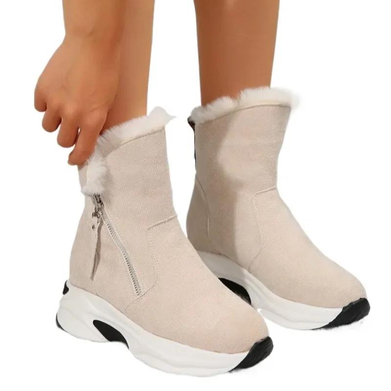 Fashion Mid-Calf Women's Boots Warm Snow Boots Women Round Toe Side Zip Platform Outdoor Shoes