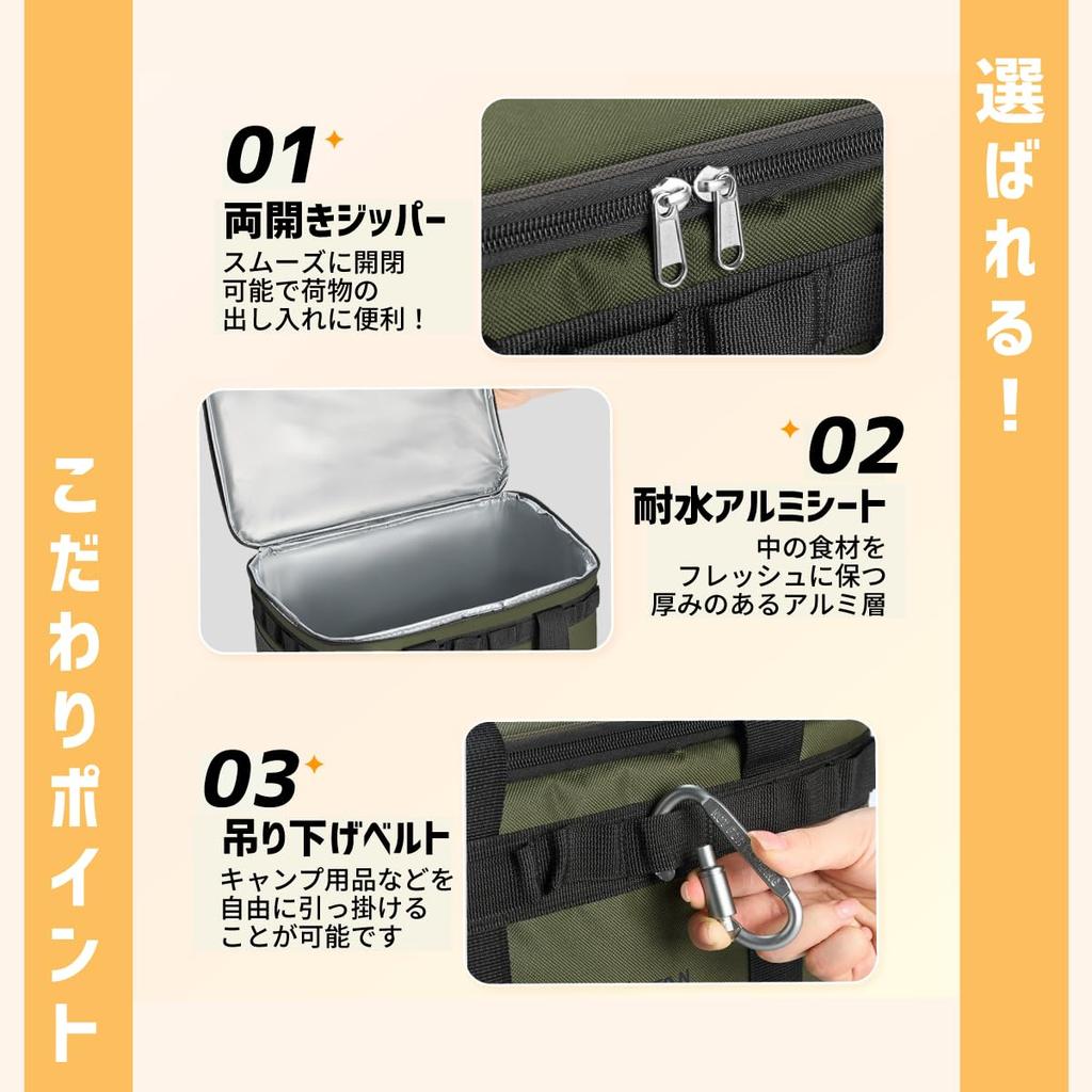 Soft Cooler Box with 23L Capacity, Triple-Layer Insulation, Foldable for Storage, Includes Carabiners in 3 Colors, Perfect for Picnics, Camping, and