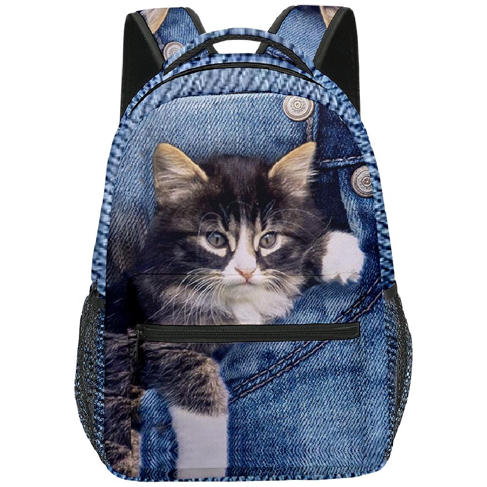 Cartoon Novelty Kpop Youthful School Bags Unisex Cat Pattern Travel Bags 3D Print Oxford Waterproof Notebook Shoulder Backpacks