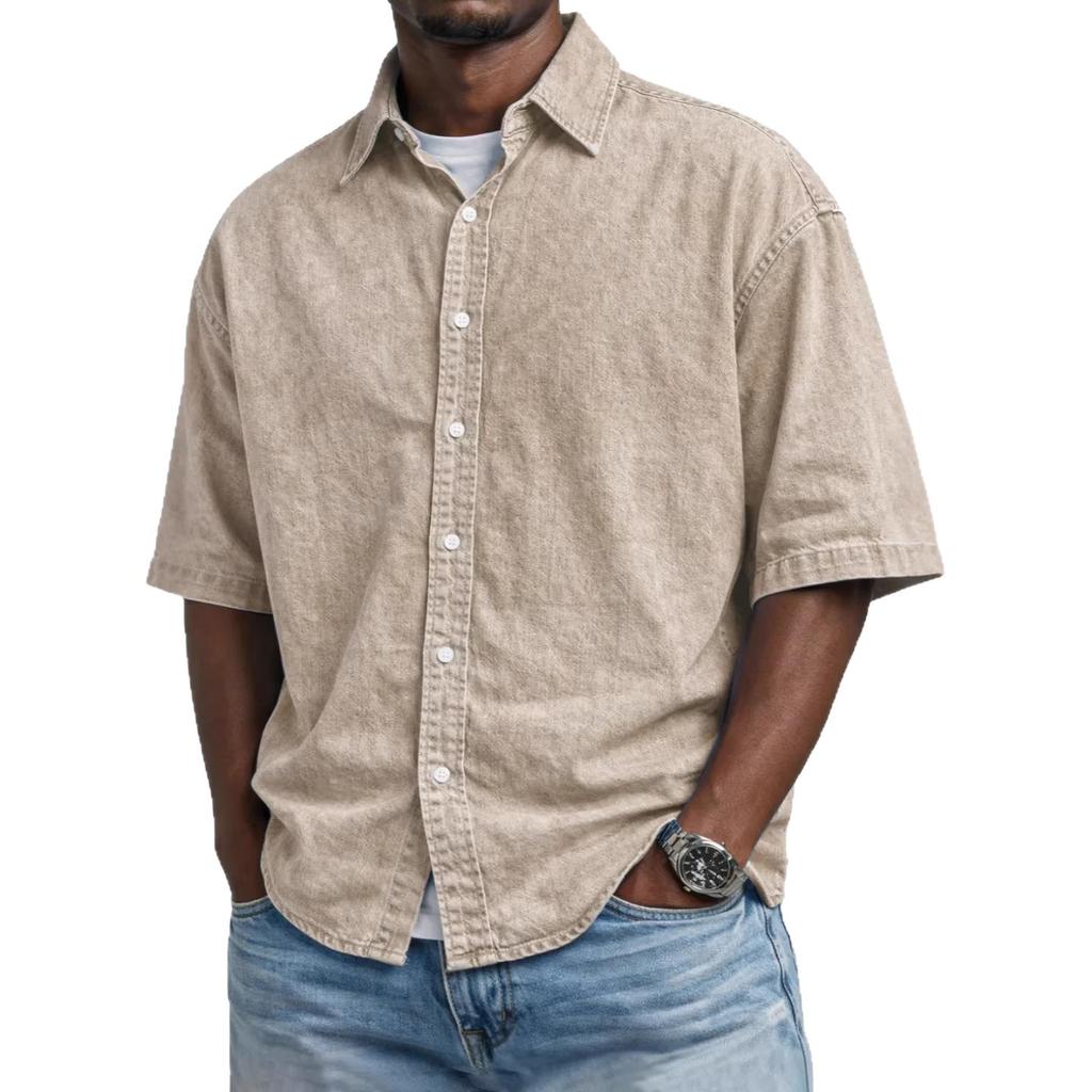Summer Daily Business Casual Short Sleeve Shirts Men Solid Turn Down Collar Loose Blouse Male Tops