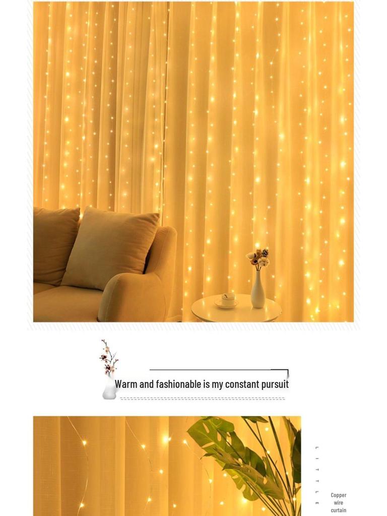 Colorful LED Curtain String Lights with Hooks, 3x3m USB and Remote Control for Christmas Decorations.
