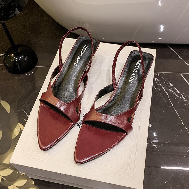 

Модные босоножки на шпильке, туфельки феи, новые летние французские остроносые туфли на высоком каблуке в римском стиле 41 бордовый