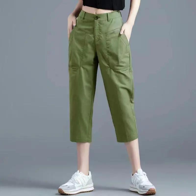 

Хлопковые брюки Harun женские летние повседневные брюки модные тонкие укороченные брюки XXXL зелёный