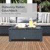 PE Rattan Coffee Table, Rectangular Outdoor Coffee Table with Tempered Glass Top, 70 KG Capacity for Garden, Balcony, Terrace, Patio, Black