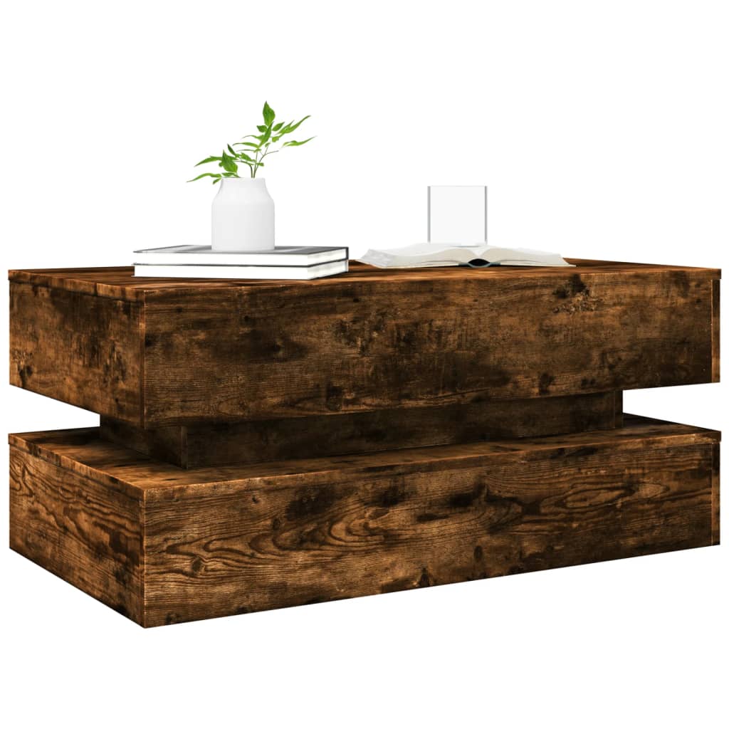 Tavolino da Caffè con Illuminazione LED, Rovere Fumé, 90X50X40 Cm