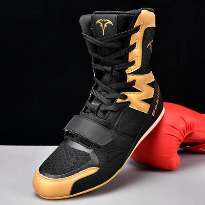 Scarpe Professionali Leggere Antiscivolo per Allenamento di Wrestling, Scarpe da Combattimento da Palestra Boxe Nero Oro di Alta Qualità, Taglie 39-46