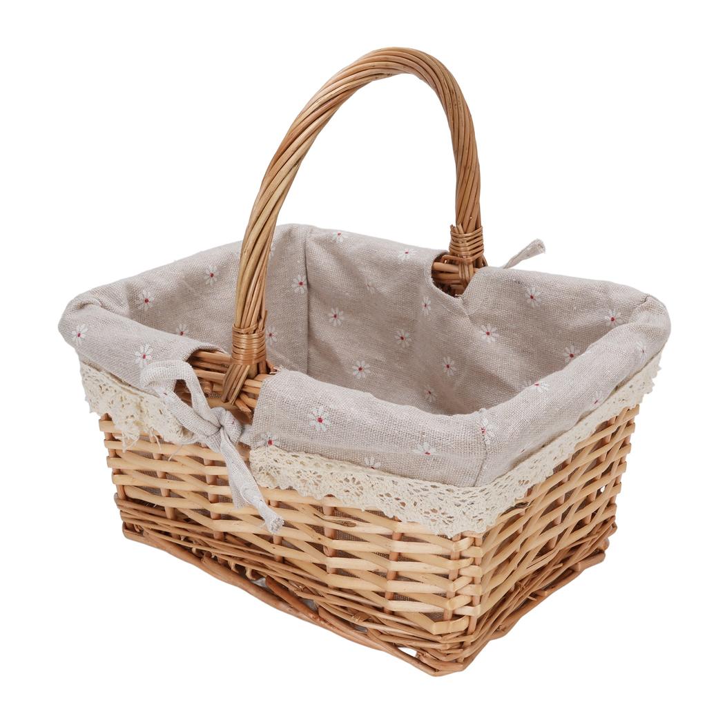 Picnic Basket Detachable Lining Vintage Spacious Capacity Hand Woven Basket for Camping Vegetable Picking