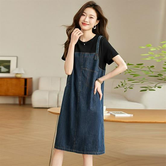 Damen Freizeit Denim Patchwork Zweiteiler Kleid - 2025 Sommer Übergröße, Schicker Stil für Mütter mittleren Alters