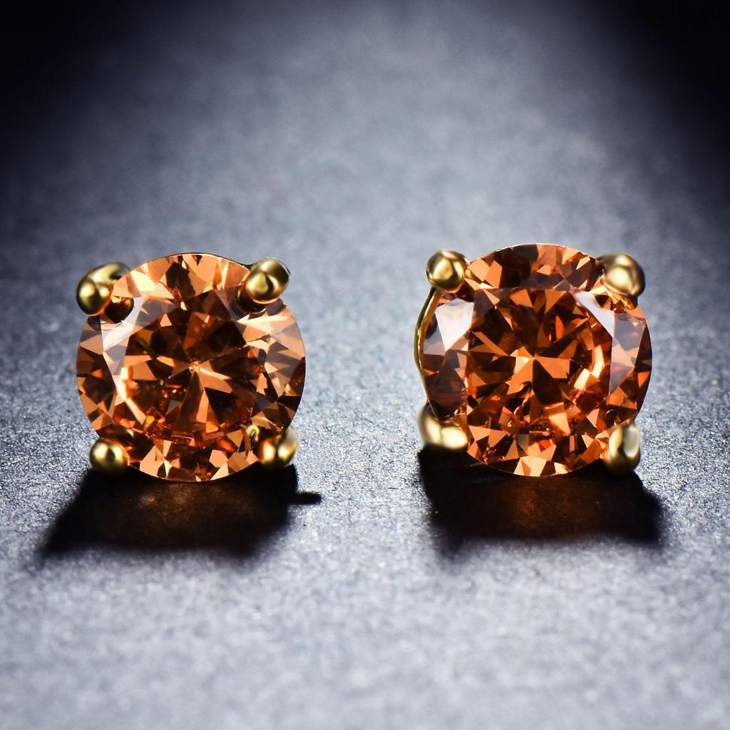 Białe Okrągłe Kolczyki Sztyfty z Diamentami z Czterema Ząbkami dla Kobiet - 8MM Cyrkonia, Modna i Wszechstronna Biżuteria.