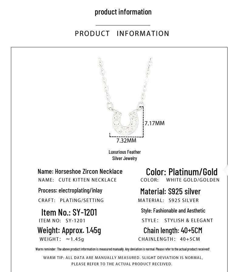 S925 Sterling Silver U-shaped Horseshoe Necklace, Light Luxury Simple 18K Gold Clavicle Chain, Delicate Full Diamond Design for Women