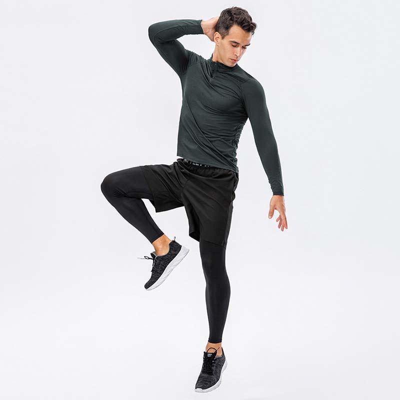 MUŽI Fitness Tričko s vysokou elasticitou Dlouhý rukáv Sportovní punčochové kalhoty Tréninkové košile Běžecké topy