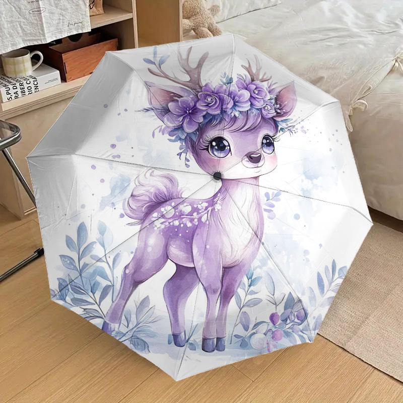 1pc Deer, Flowers Pattern Umbrella Design Automatic Opening and Closing Umbrella, High-quality Travel Umbrella, Lightweight and Portable, -1002121