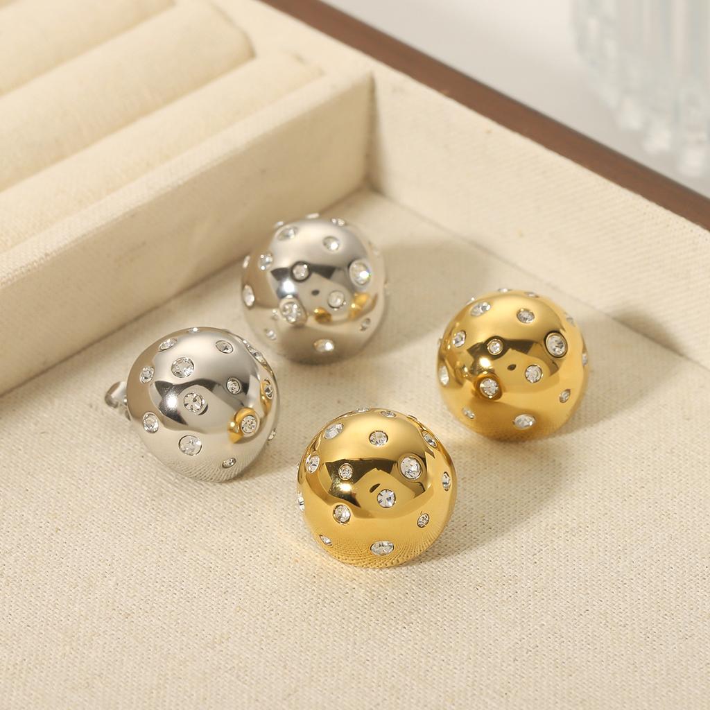 Round Ball Inlaid Diamond Spark Earrings For Women Gold Sliver Color Zirconia Stud