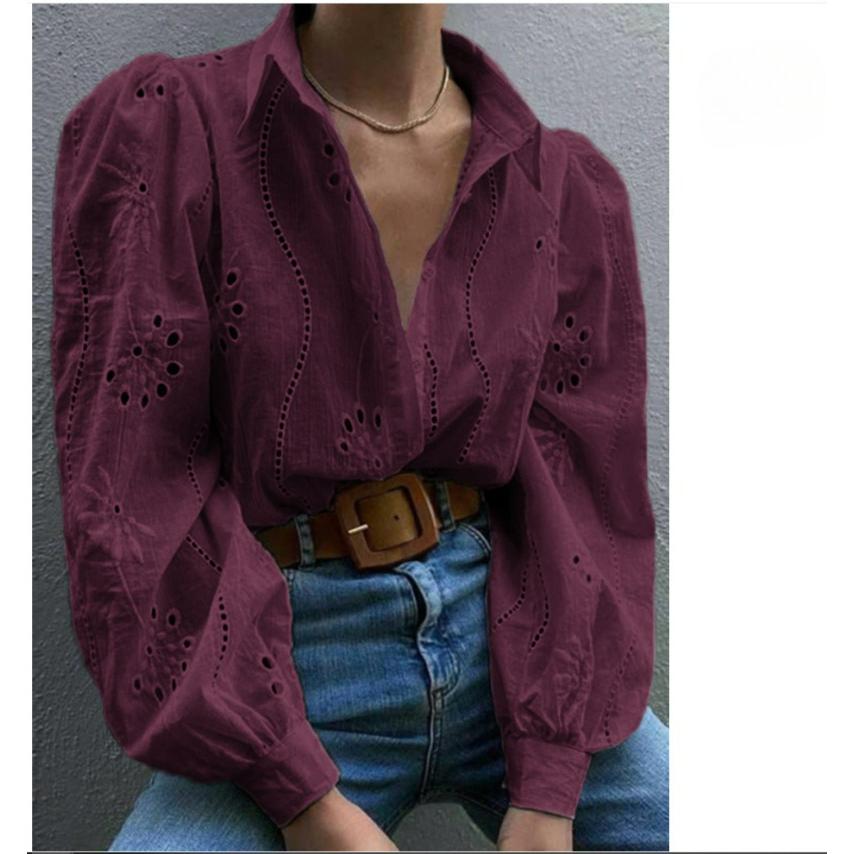 

Spring and Summer Casual Loose Fashion Hollow Puff Sleeve Cardigan Top Women s Clothing XL фіолетовий