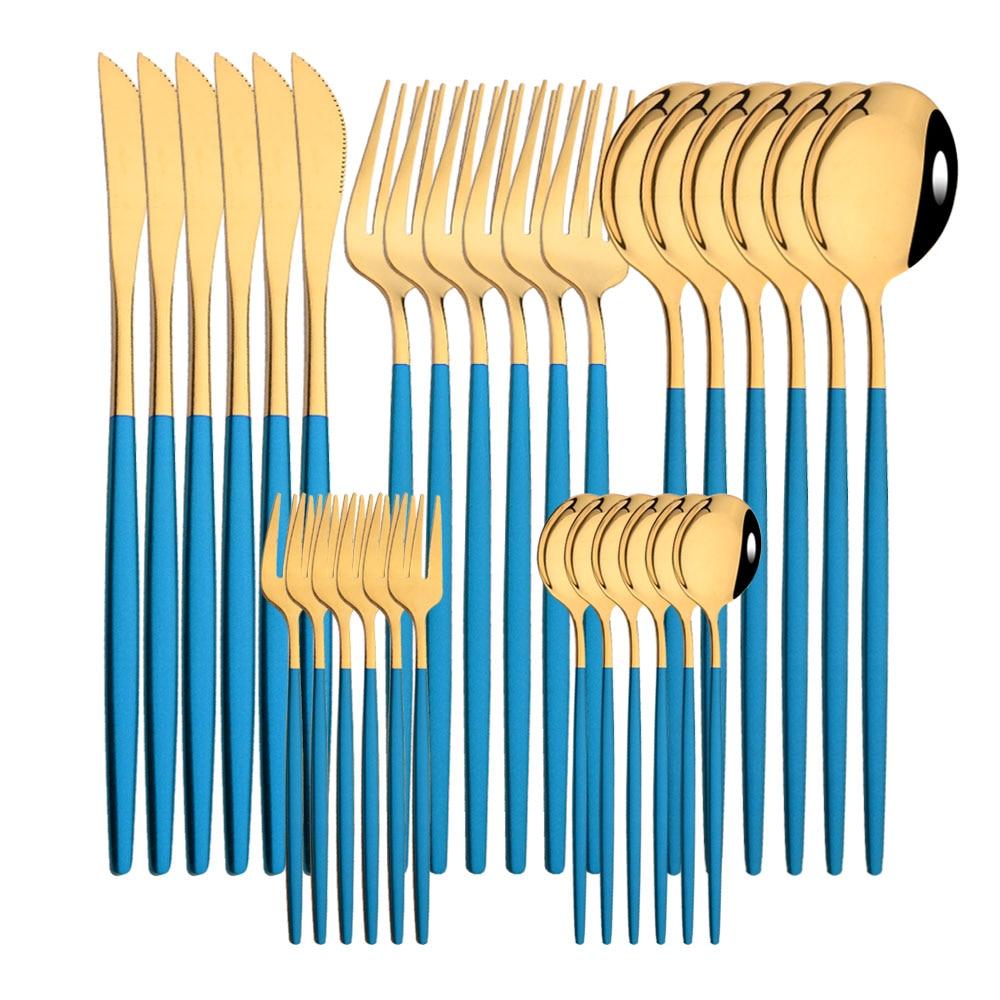 30pcs Gold Dinnerware Set Stainless Steel Dinner Knife Fork Coffee Spoon Teaspoon Flatware Dishwasher Safe Kitchen Tableware Set