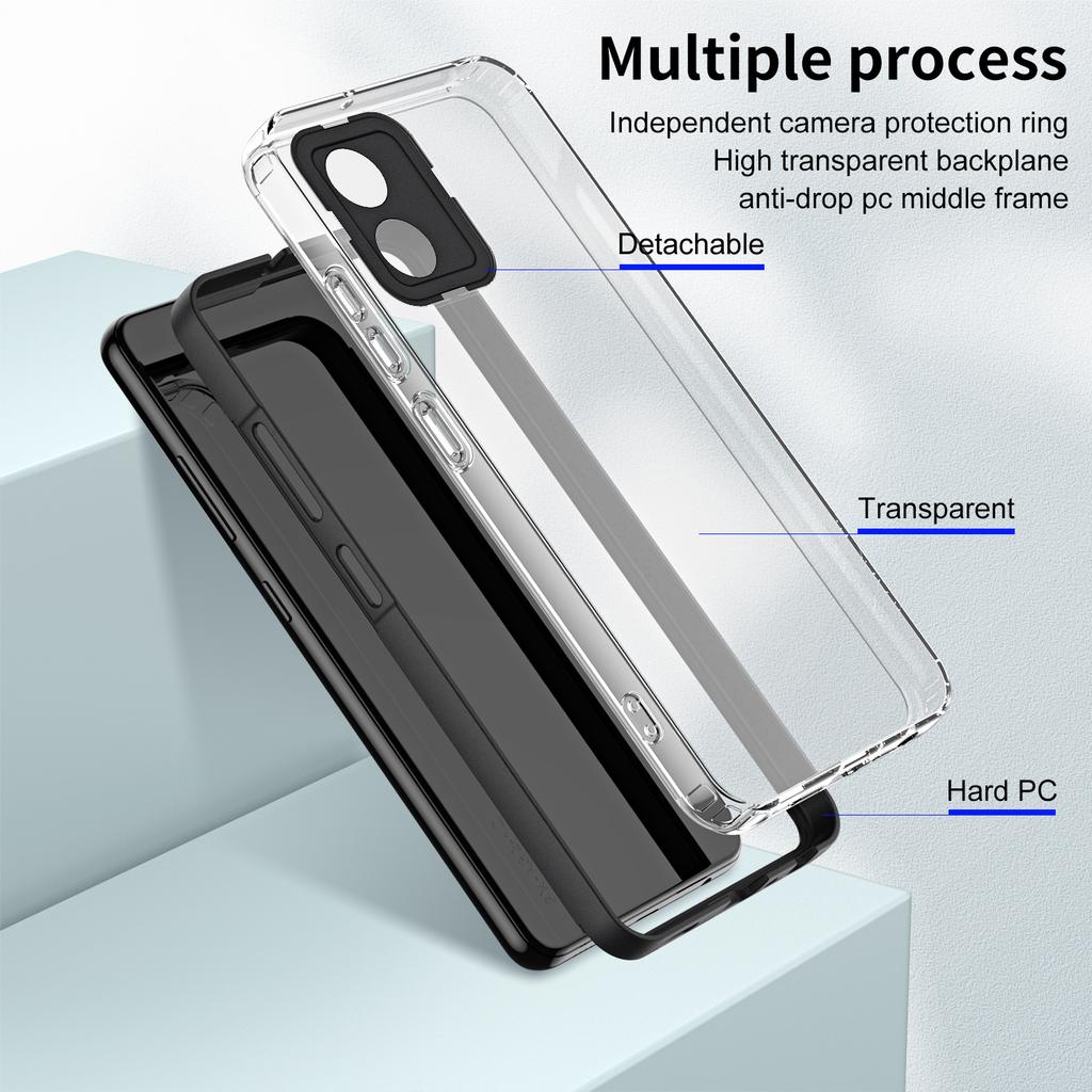 For Motorola Moto E13 4G 3-in-1 Transparent Phone Cover Camera Protection TPU+PC Drop-proof Case