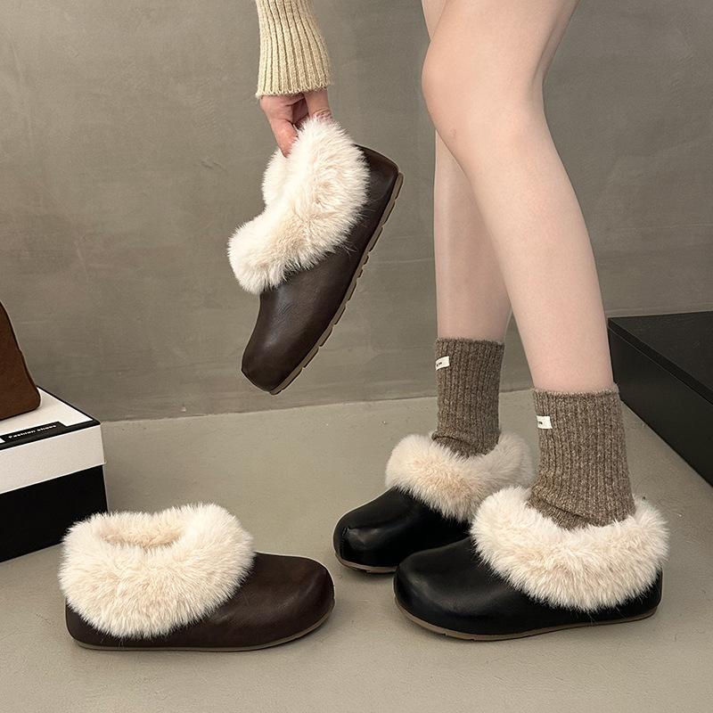 Fashion retro velvet warm and non-slip thick-soled cotton shoes, winter outer wear heightening thickened fluffy girls cotton shoes shoes