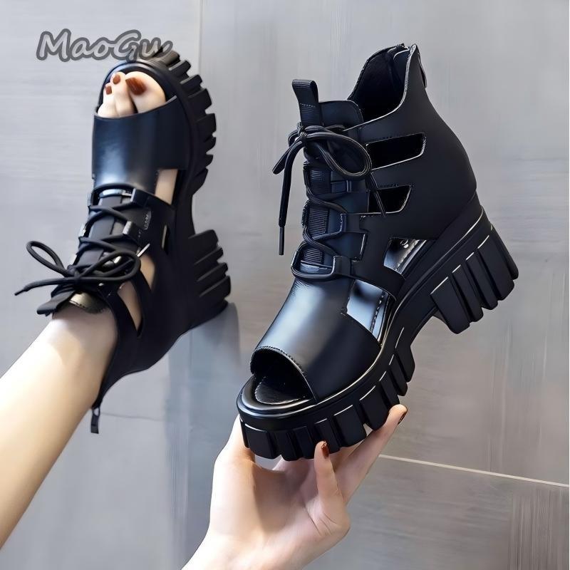 Fashion Women's Summer High Heel Sandals New Block Heel Buckle Casual Fish Mouth Breathable Hollow Heels Women's Shoes Zapatos De Mujer