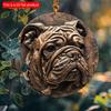 2D Flat 20*20cm1pc Cute Bulldog Theme Durable Round Wooden Pendant, Cafe&Bedroom&Club&window Decor, Perfect Ideal Gift for Bulldog Lover.