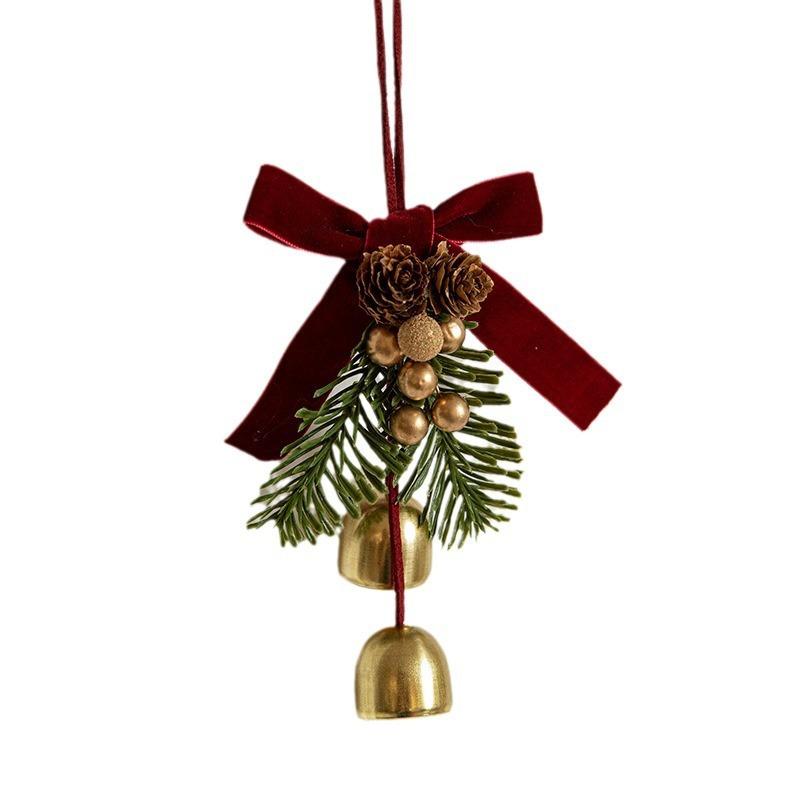 Christmas pendant small bell velvet bow Christmas tree pine cone scene decoration supplies decorative small pendant