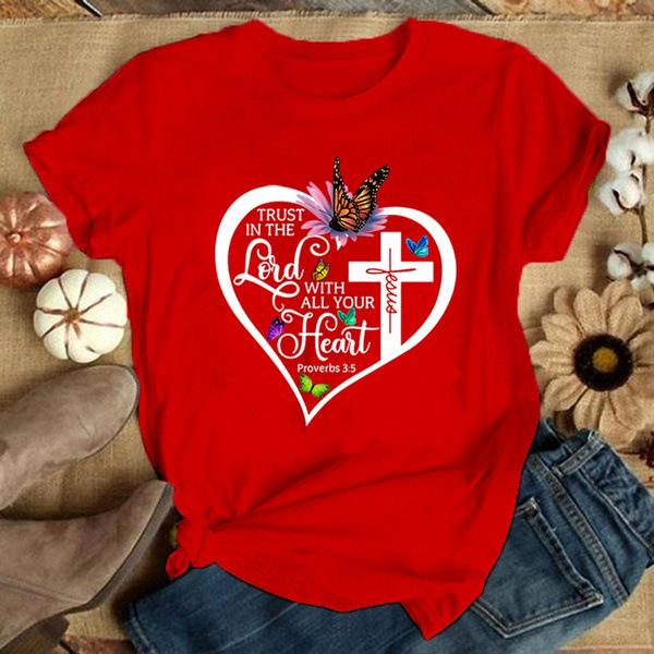 

Женская футболка с принтом «Господь с твоим сердцем», с коротким рукавом, с круглым вырезом, свободная, женская футболка, женская футболка, топы, одежда, camisetas mujer XXXL красный
