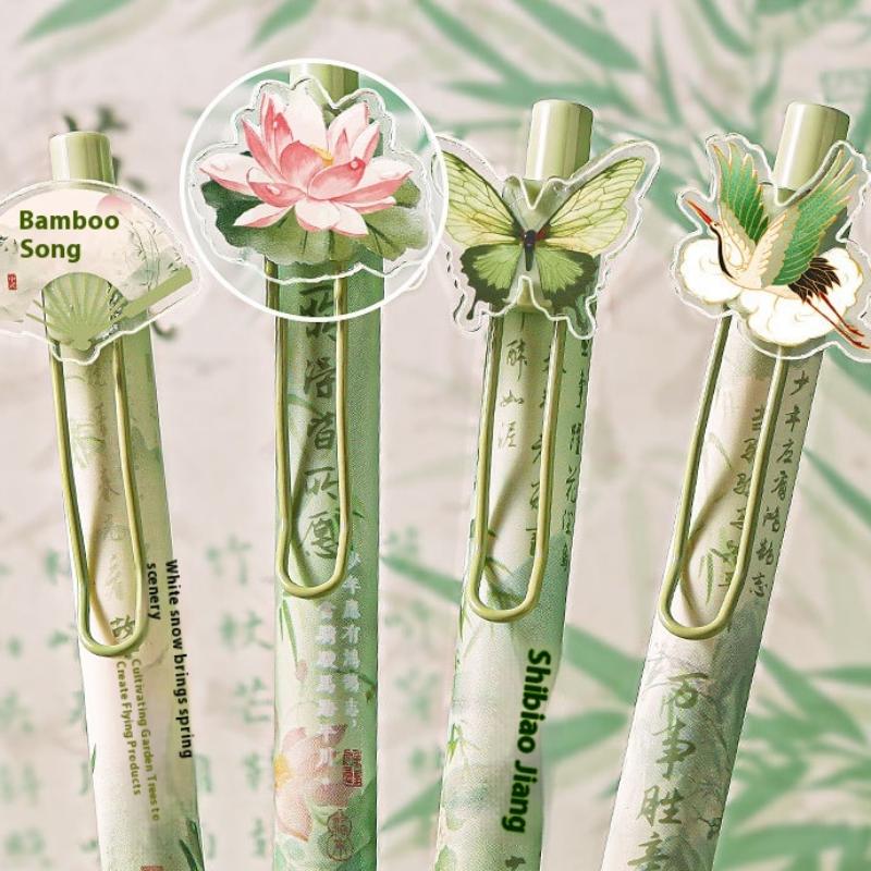 4 Stück/Set Kreativer Soft-Grip Gelstift Drucktyp 0,5 mm Schwarze Tinte Kugelschreiber Schmetterlingsaufnäher Neutralstift Geschenk Schreibwerkzeuge