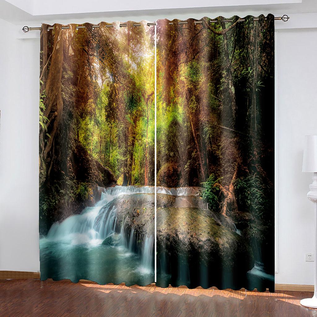 Spring outdoor real landscape digital print pattern living room balcony decoration curtain 90 grams polyester fiber two panels