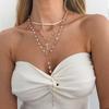 Y-Shaped Colorful Crystal Necklace Set Pearl Bohemian Style Necklace Fashion Gold Jewelry  Vacation