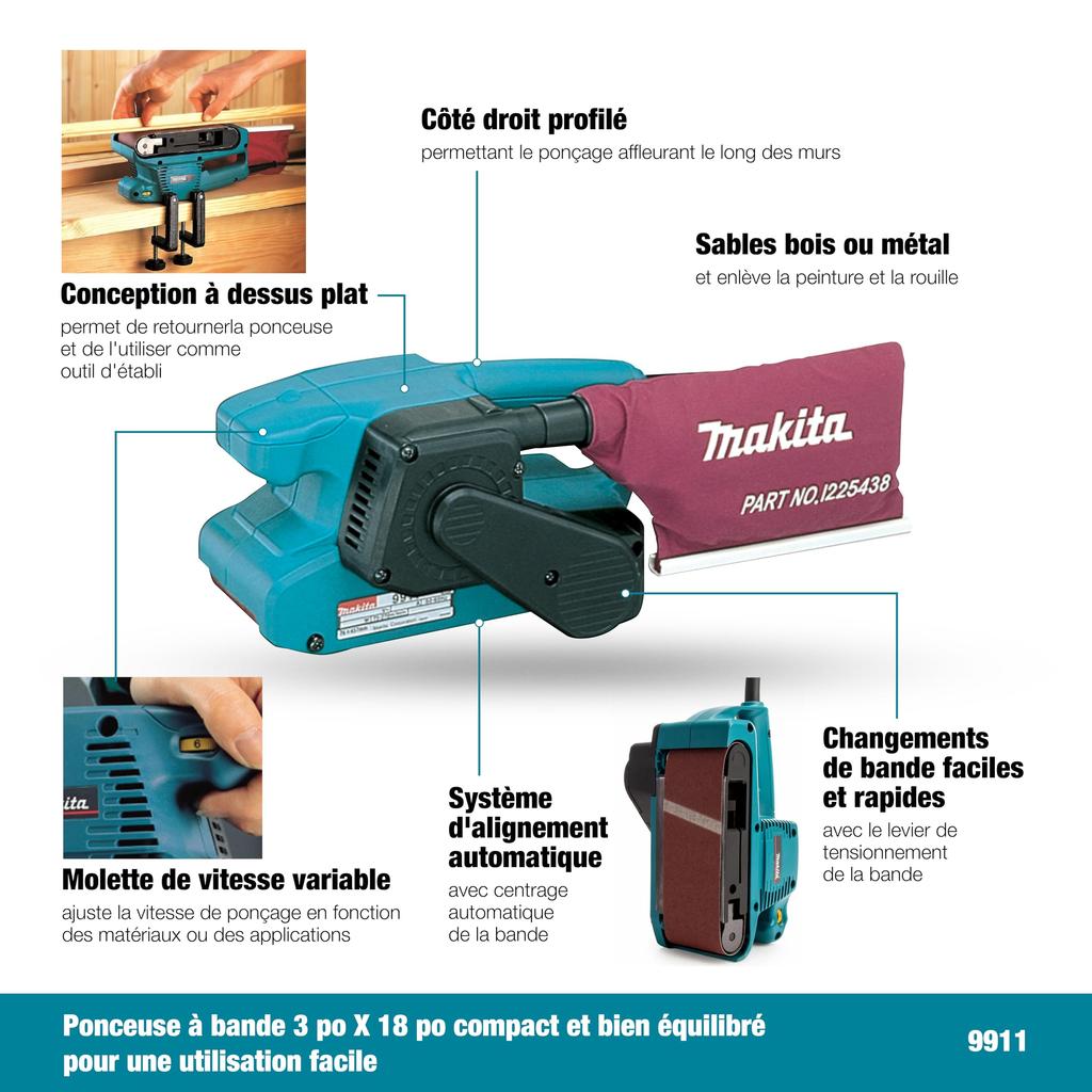 Makita Belt Sander 9911 76mm Dust Collection System