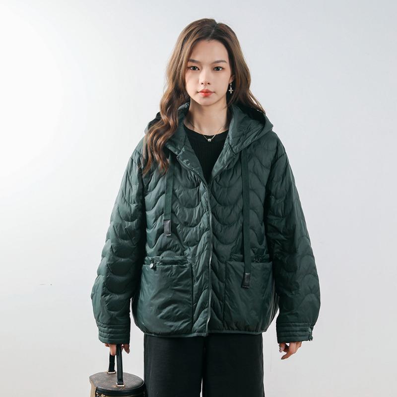 Feather winter new 90 white duck down solid color versatile fashion loose simple coat down jacket women