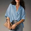 Loose Fit Short Sleeve Turn Down Collar Solid Color Casual Shirt With Pleats