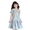 Girls Navy Collar Short Sleeve Dress Preteen Academic Princess Skirt For Students