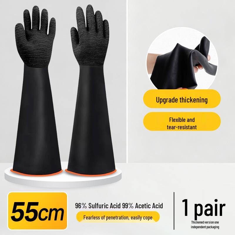 Chemical-Resistant Industrial Rubber Gloves: Acid & Alkali Protection, Anti-Corrosion, Oil-Resistant, Long & Thick Design for Laboratory Use.