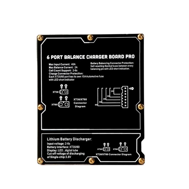 6 Way Battery Balance Charger Board 40A XT60 XT30 Plugs Supports 2-6S Integrated Discharge Auto Resetting Heat Fuses