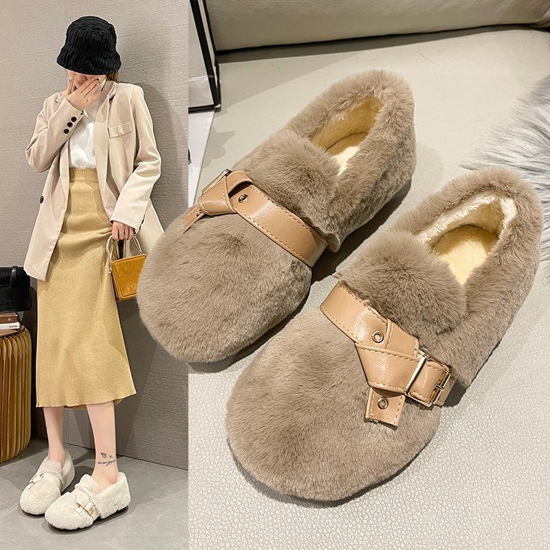 New fairy wind flat cotton shoes female winter lazy shoes fashionable warm hairy shoes female