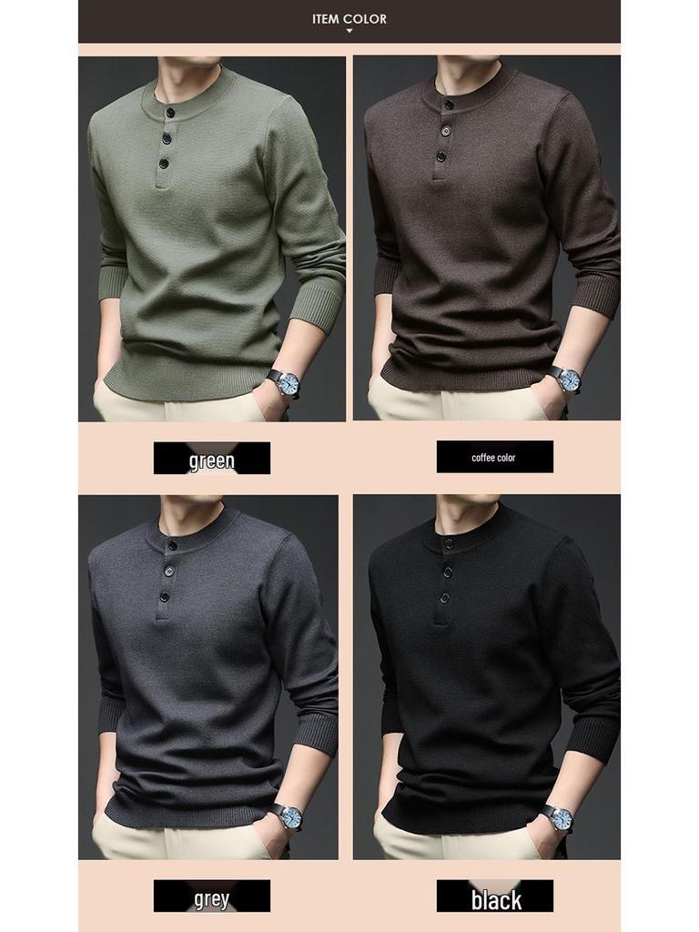 Douyin Herrstickad Rundhalsad Långärmad Knäppning Tröja