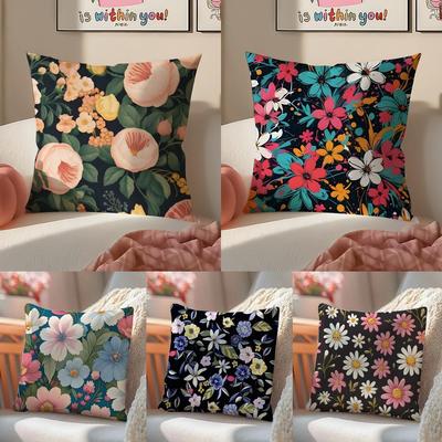 Fashion Beautiful Floral Art Cushion Cover Pillowcase Short Plush Invisible Zipper Room Sofa Cushion Cover
