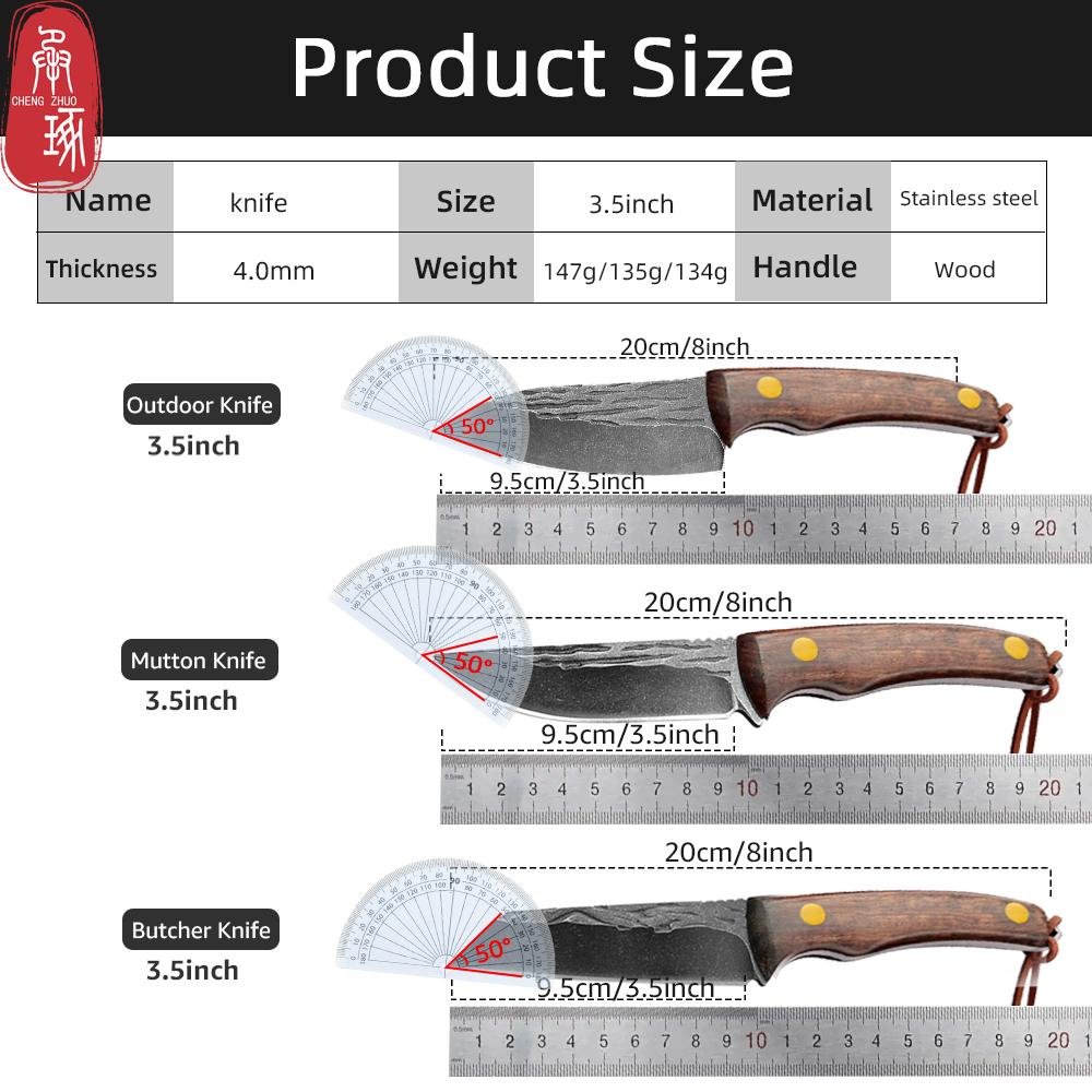 3.5inch Kitchen Knife Full Tang Thickened Knife High Carbon Steel Forged Butcher Knives Meat Cleaver Boning Knife Wooden Handle